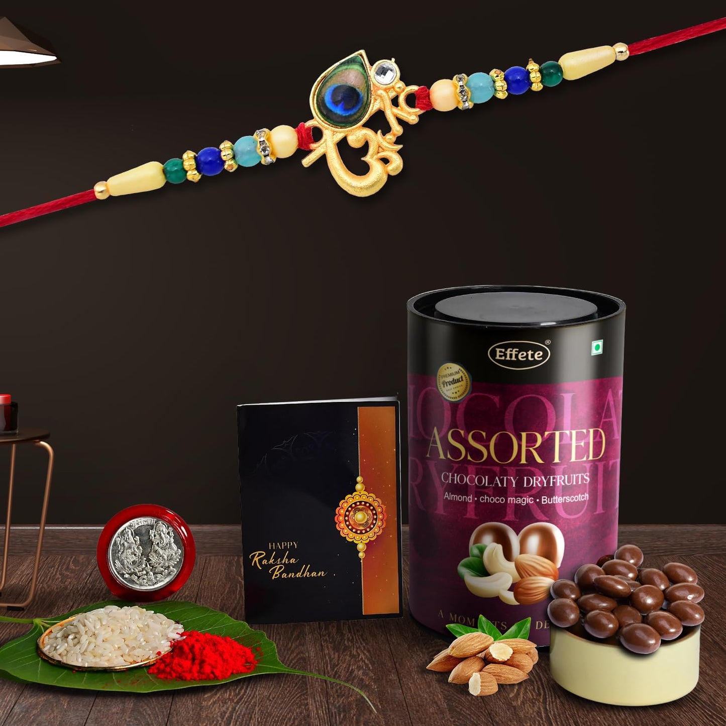 (K1_438_as) Rakhi Combo With Assorted Chocolate Dryfruits 96gm Rakhi Chocolate For Brother Rakhi With Chocolate Rakhi With Gift Rakhi Combo Set Of 1 Rakhi Chocolate