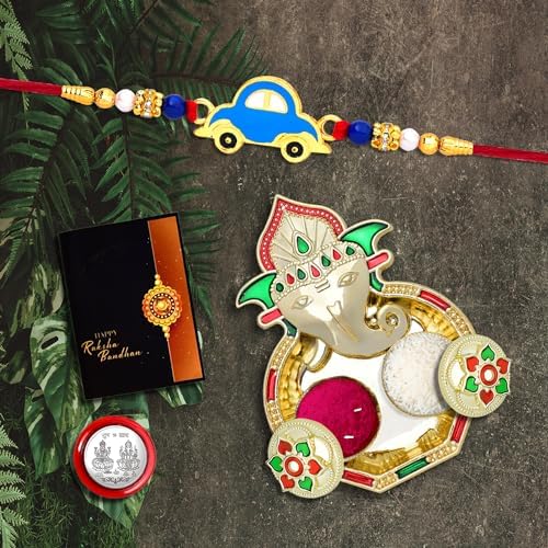 Rakhi For Brother Set Of 1 With Dish Silver Coin Greeting Card Rakhi For Brother And Bhabhi Rakhi With Gift For Brother Rakhi For Kids Rakhi Set Rakhi Combo (K1_310_aa3)