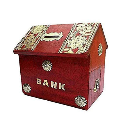 Wooden Money Bank for Kids - Red Colour Coin Saving Gullak
