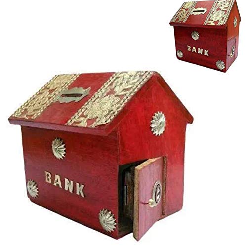 Wooden Money Bank for Kids - Red Colour Coin Saving Gullak