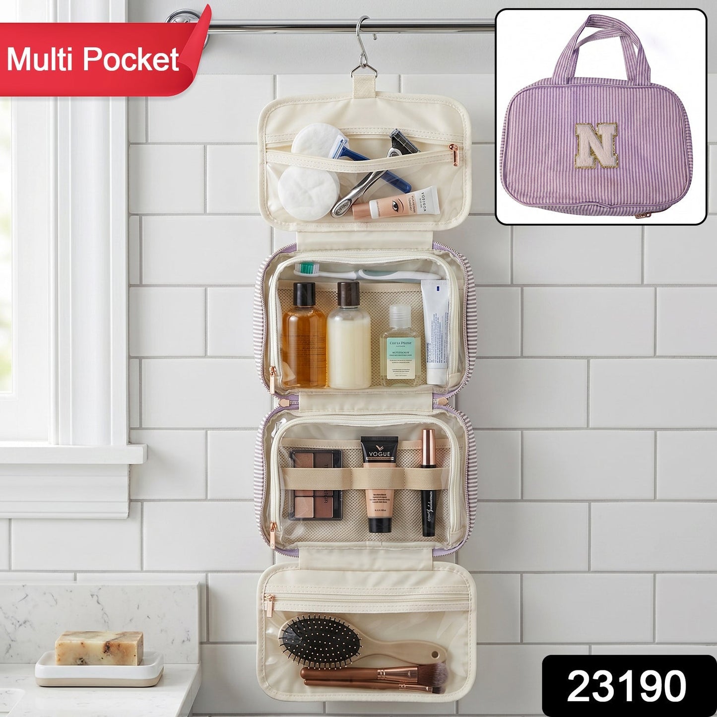 Travel Multi Pocket Toiletry Bag Hanging Cosmetic Makeup Organizer Pouch (1 Pc)