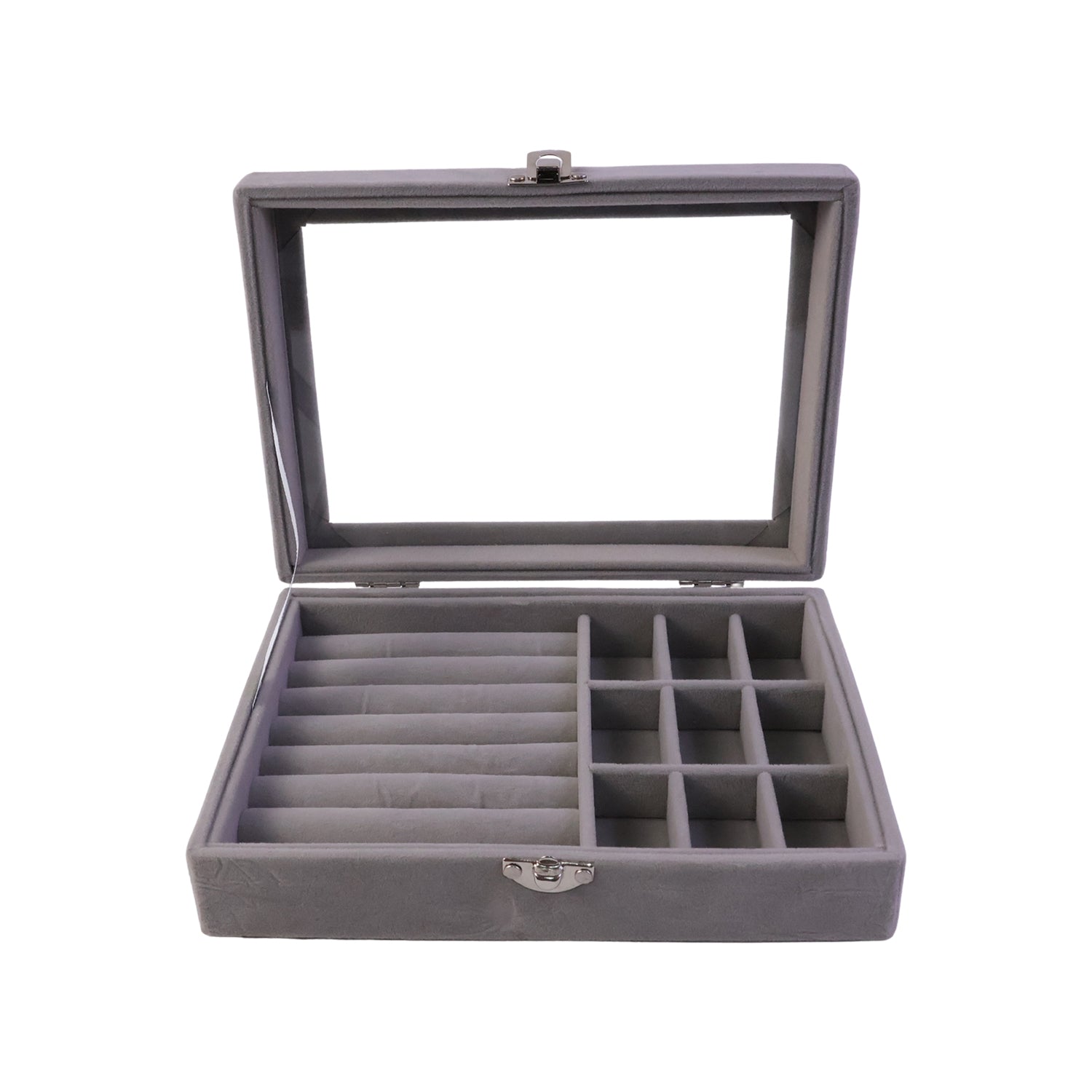 Premium Velvet Jewellery Organizer Box With Transparent Lid