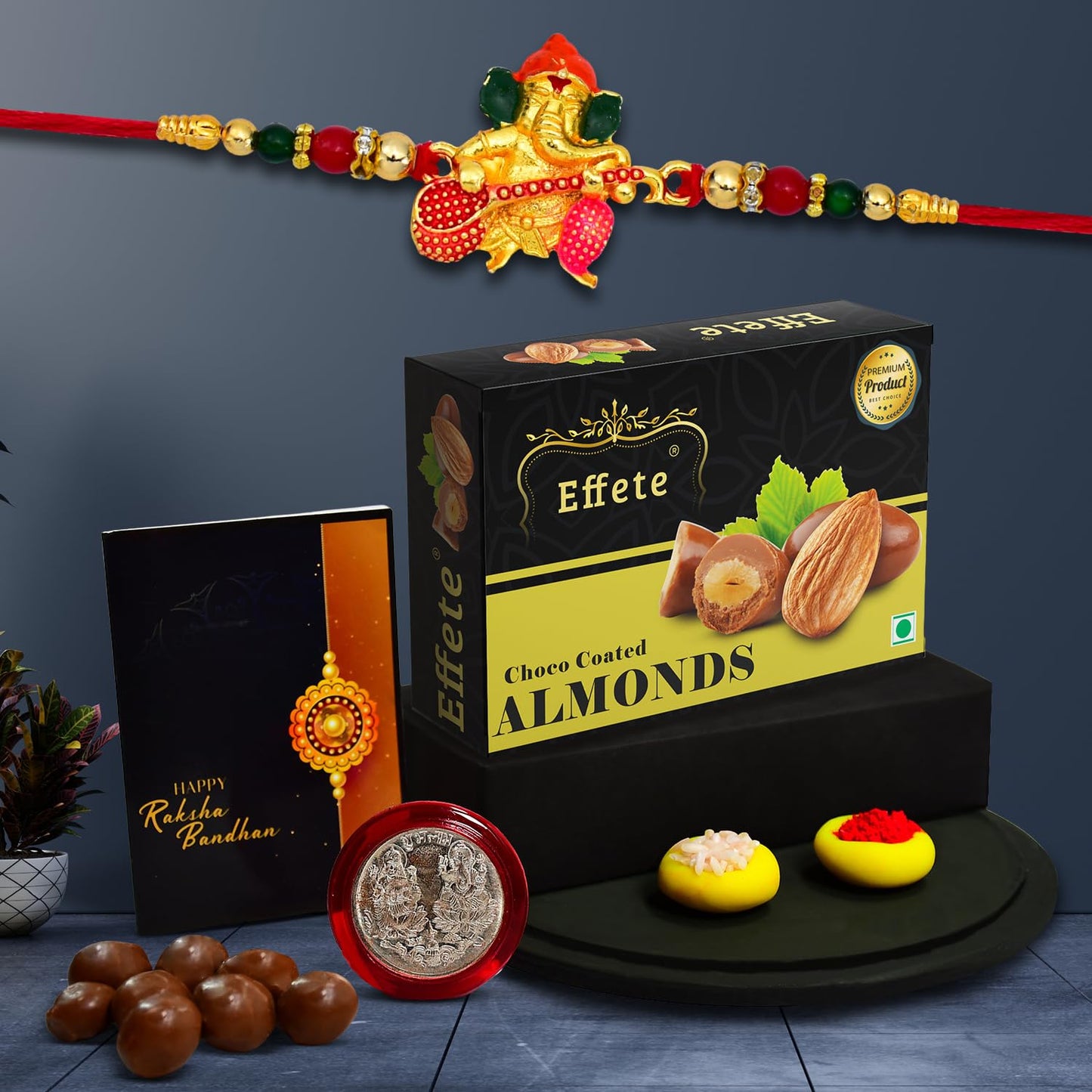 (K1_511_ca32) Rakhi Combo With Chocolate Almonds 32gm Rakhi  Chocolate For Brother Fancy Rakhis For Men Stylish Rakhi With Gift Rakhi Combo Set Of 1 Chocolate