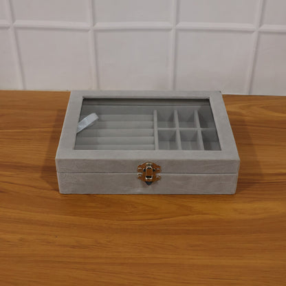 Premium Velvet Jewellery Organizer Box With Transparent Lid
