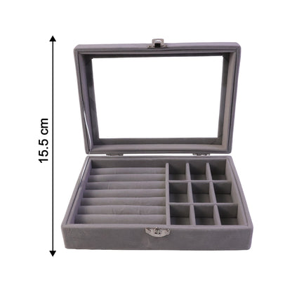 Premium Velvet Jewellery Organizer Box With Transparent Lid